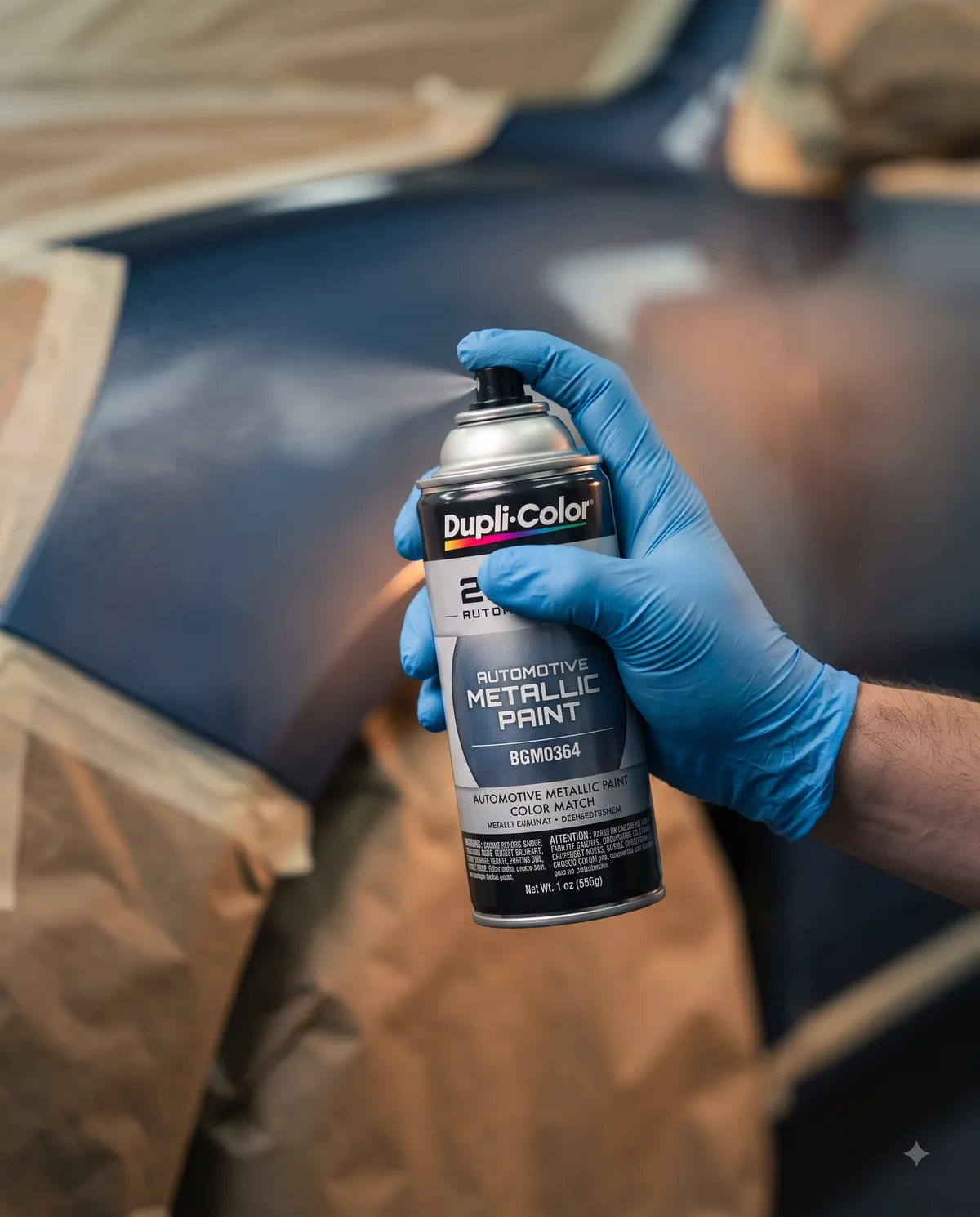 Vopsire cu spray Dupli-Color a unei suprafețe metalice, cu paleta de nuanțe RAL alături